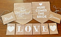 Rustic Wedding Decorations (used)- 18 Piece Lot- Burlap/Hand Made/Antique