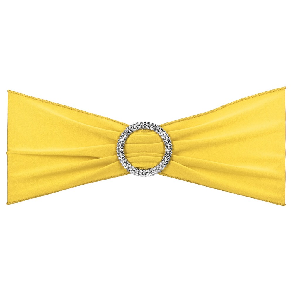 25Pcs 14″x5″ Stretch Chair Sashes Bows Chair Bands Sash with Buckle Yellow