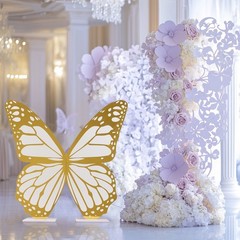 3 ft White Gold Butterfly Foamboard Stand Party Events