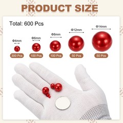 4/6/8/12/14mm Pearl Bead for Vase Filler, 600 Pcs Floating Beads, Red