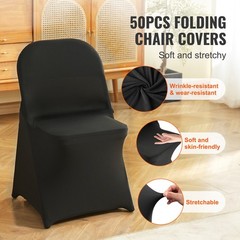 VEVOR 50PCS Black Stretch Spandex Folding Chair Covers for Wedding Party Dining