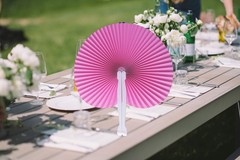 20 Pieces Decorative Paper Folding Hand Fans Handheld,Pink Round Wedding Fold…