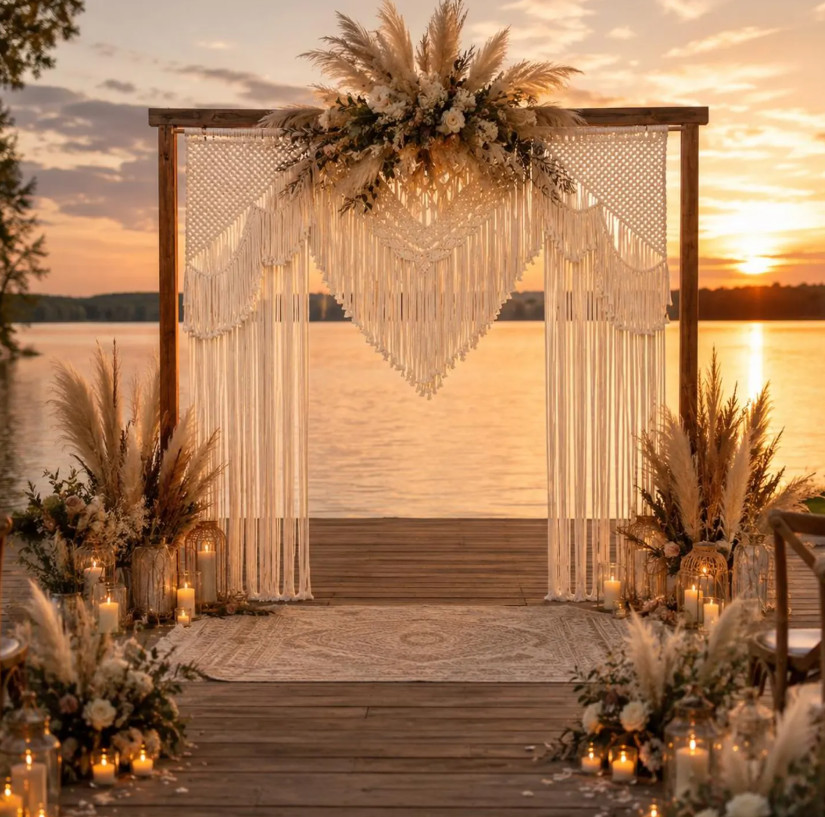 Macrame Wedding Backdrop Curtain, Boho Wall Hanging for Ceremony Arch