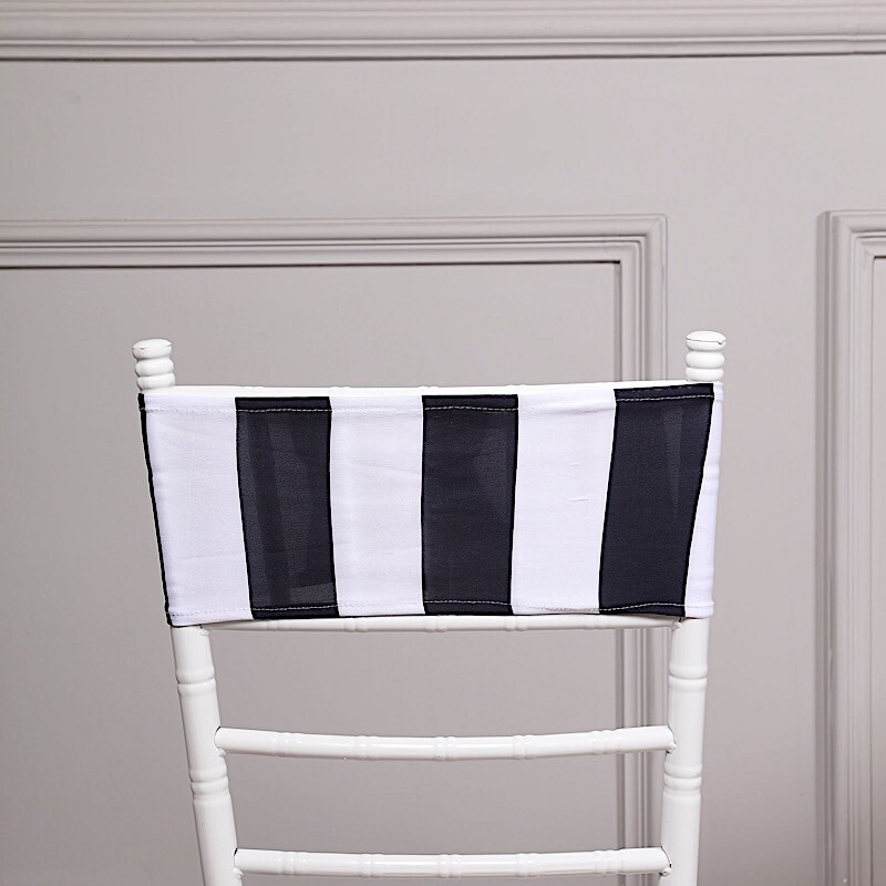 5 Black White 5×14 in Striped Spandex Stretchable CHAIR SASHES Party Decorations
