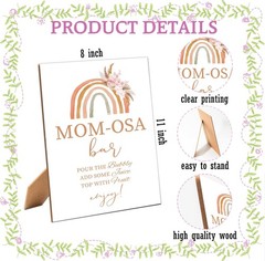 Mom-osa Bar Sign – Boho Rainbow Baby Shower Sign, 1 Pack Wooden Sign with Sta…
