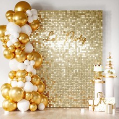 Pack of 36 Shimmer Sequin Gold Backdrop Wall Panels Wedding Birthday Party Decor