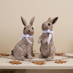 Rattan Effect Resin Easter Bunny Figurines Decor 2 PCS Wicker Looking Rabbit …