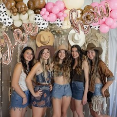 Cowgirl Balloon Arch Kit, Brown Pink Ivory White Cow Print Balloons with “Yee…