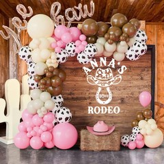 Cowgirl Balloon Arch Kit, Brown Pink Ivory White Cow Print Balloons with “Yee…