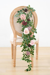 Burgundy & Beige Faux Rose Pew Flowers for Wedding Chair Decorations – 4 Pcs