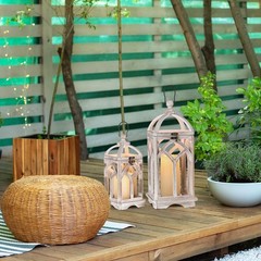 Farmhouse Lanterns Decorative Indoor: 11″ & 15″ Set of 2 White Wooden Candle …