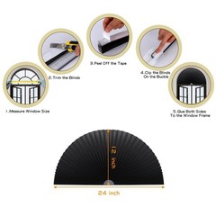 Jlong Arch Half Circle Window Shade Pleated Blinds No Tools Light Filtering P…