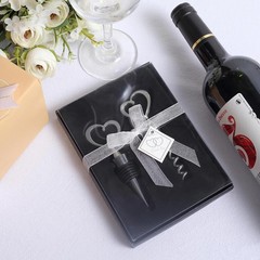 Silver Heart Wine Bottle Stopper Opener Gift Set Wedding Favor Party Events Home