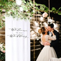Wedding Welcome Banner Rustic Linen Sign Flexible Placement W/ Wooden Clips New