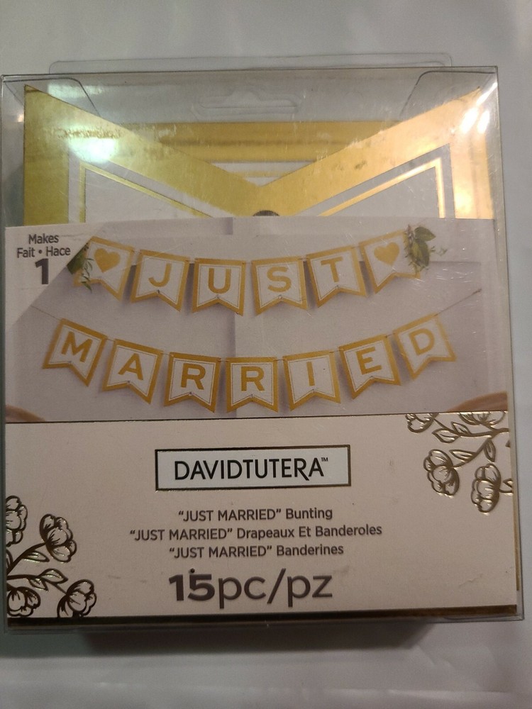 “Just Married” Wedding Garland Banner David Tutera NEW NIB Elegant Gold
