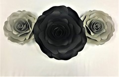 Decor In The Box 3 piece Handmade Paper Flower Set, Fully Assembled-Black/Silver