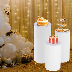 3pcs Pedestal Stand White Pedestal Display Stand Cylinder Pedestal Stand Set