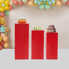 Red Metal Display Pedestal Stands Metal Pedestal Stands 3PCs Square Stands Set