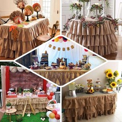 Efavormart 3 Tier Rustic Elegant Ruffled Burlap Table Skirt for Kitchen Dining