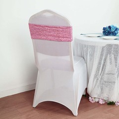 10 Pink Spandex Sequined CHAIR SASHES Ties Wraps Wedding Party Event Decorations