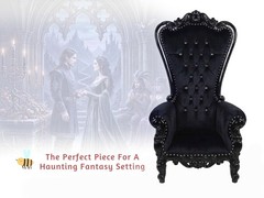 NEW 6ft Midnight Black Velvet Gothic Lord Throne Chair Diamond Carved Mahogany