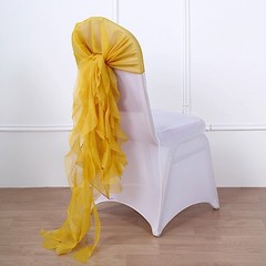 Mustard Yellow Premium CHAIR COVER with Curly Chiffon Ruffled SASHES Wedding