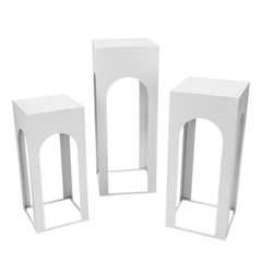 3 Piece White Iron Sheet Square Table Pillar Modern Floor Standing 65*29*29cm
