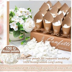 1 Sets Wedding Petal Cones for 24 Guest – Biodegradable Real White Petals