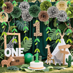 Jungle Safari Tissue Paper Pom Poms Wild Animal Zebra Leopard Print Cheetah Part