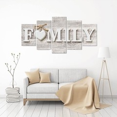 SUNYSUBY 5PCS/Set FAMILY Sign Rustic Beige Wood Grain Large Framed Hand-Made …