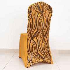 GOLD BLACK Embroidered Sequin Spandex Banquet CHAIR COVER Party Decorations
