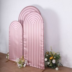 3 DUSTY ROSE Ripple Satin Round Top Wedding Arch Backdrop STAND COVERS Set Party