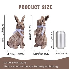 Rattan Effect Resin Easter Bunny Figurines Decor 2 PCS Wicker Looking Rabbit …