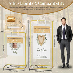 Wedding Welcome Sign Stand, Adjustable 50/68 Inch Metal Sign Holder, Gold | Over