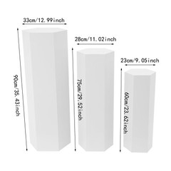 Set of 3 Hexagonal Display Pedestal Wedding Party Cake Flower Stand Pillar White