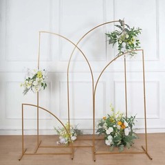 4 Gold Metal Floral Display Frame Half Moon Backdrop STAND Arch Set Party Events