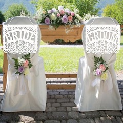 Mexican Wedding Decorations White Papel Picado Bride and Groom Chair Signs Me…