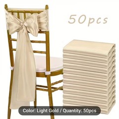 100 Ivory/Gold Satin Chair Sashes Bows Ties Wedding Event Decorations 7″×108″ In