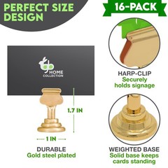 Table Number Holders (16pc) Premium Gold Metal Place Card 16 Pack,