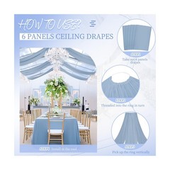 Showgeous Dusty Blue Ceiling Drapes 6 Panels 5ftx40ft Wedding Ceiling Drapes …