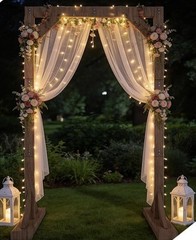 Adjustable Reusable Wood Wedding Backdrop Stand w/ White Drape 6.4ft x 3.6ft