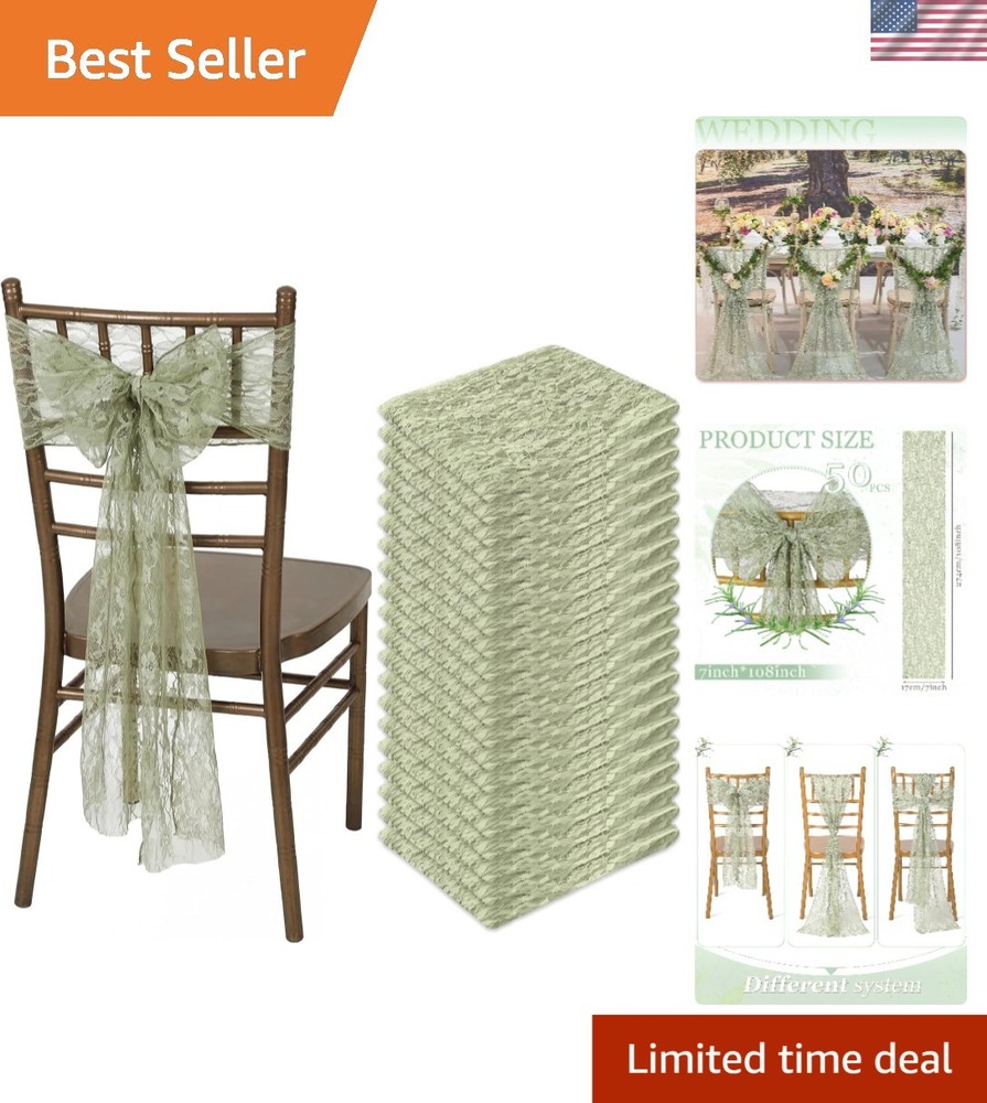 50 Pack Sage Green Lace Chair Sashes with Bows – Twine Your Wedding Elegance