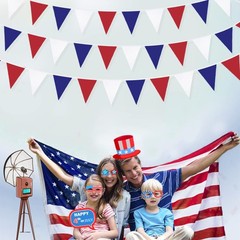 32Ft Red Blue White Banner Party Decorations Fabric Pennant Triangle Flag Bun…