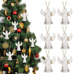 Christmas Wooden Angel Ornaments – White Rustic Tree Decorations With Hanging…