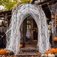 Halloween Archway Decorations Outdoor 7.9 FT, Black Metal Arch Stand with Coils