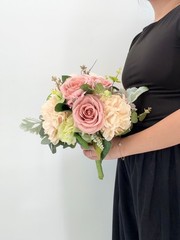 Blush Pink Rose Bridal Bouquet, Dusty Rose Wedding Flowers, Silk Flower Bouquet