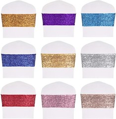 Pack of 25 Stretch Sequin Chair Sashes Chair Bands One-Sided Sequins Decor fo…