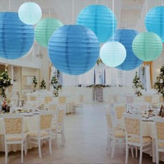 Blue Paper Lanterns 12 Pcs Assorted size of 6″ 8″ 10″ 12″ Chinese Round