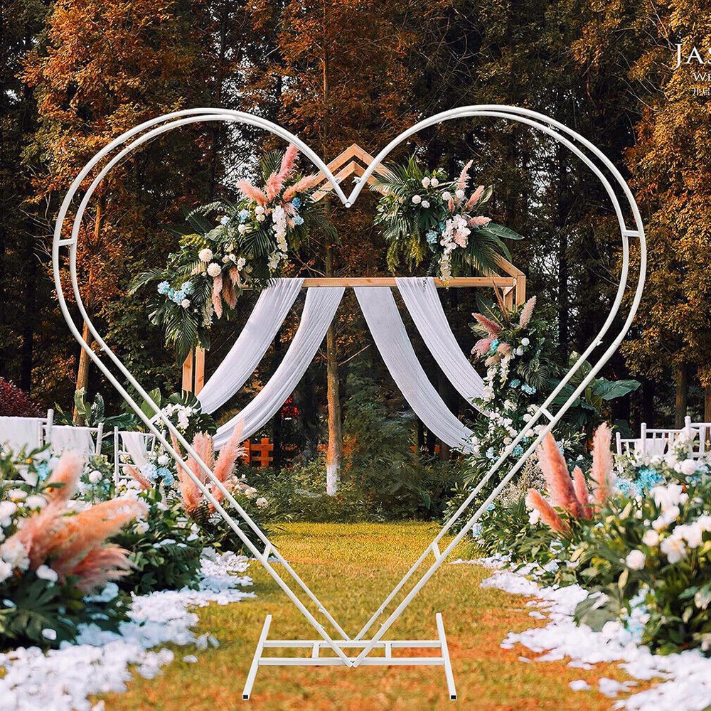 Metal White Heart Wedding Arch Stand Garden Wedding Props Arch w/ Heavy Capacity