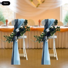 Blue Artificial Flower Arrangement Ribbons For Wedding Chair Back Decor Pack 6x